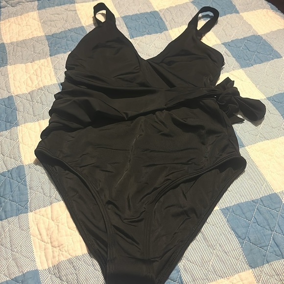 We Are HAH Wrap It Up One Piece Wrap Style Swimsuit Black Secret Pocket - Picture 16 of 16